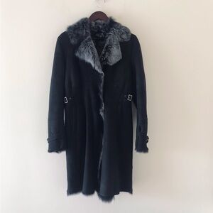 Cole Haan Shearling Suede Leather Fur Coat
